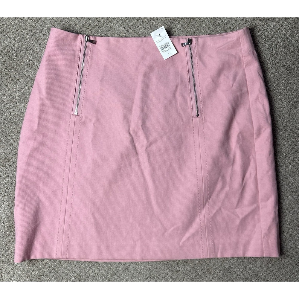 New LOFT Pink Mini Skirt Size 10 Dual Front Zippers Accent